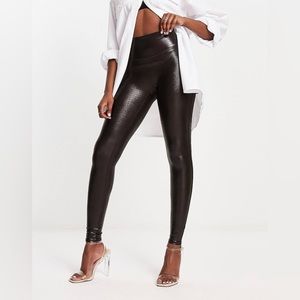 Spanx Faux Leather Croc Women’s Brown Leggings Size XS NWT